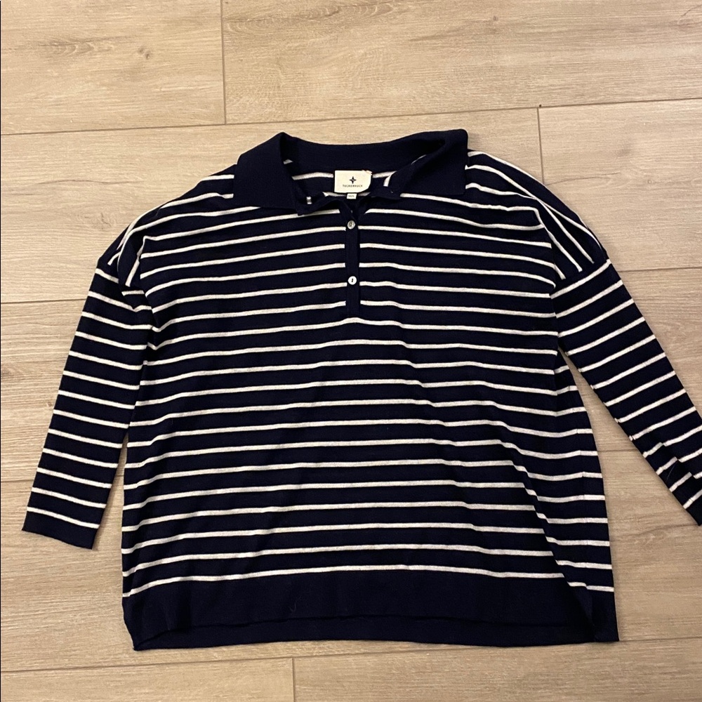 Tuckernuck Clayton Top Sweater Blue White M/L Striped Button Front Linen Blend